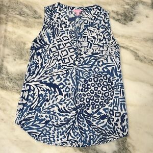 Lilly Pulitzer Sleeves Top Blue White XXS Excellent Condition!